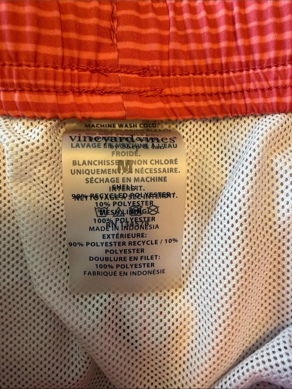 Vineyard Vines Kids Colorblock Swim Trunks in Coral, Blue & Light Blue